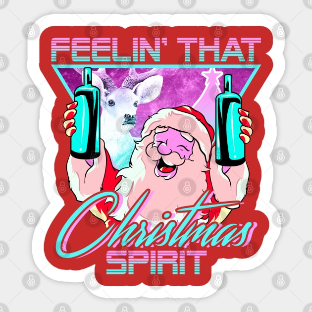 Retro Vaporwave Santa XMAS Spirit Funny Drinking Humor Sticker by creative